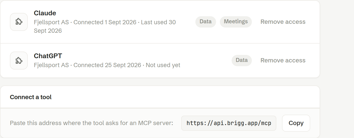 Personal settings › MCP connections, with Claude and ChatGPT connected