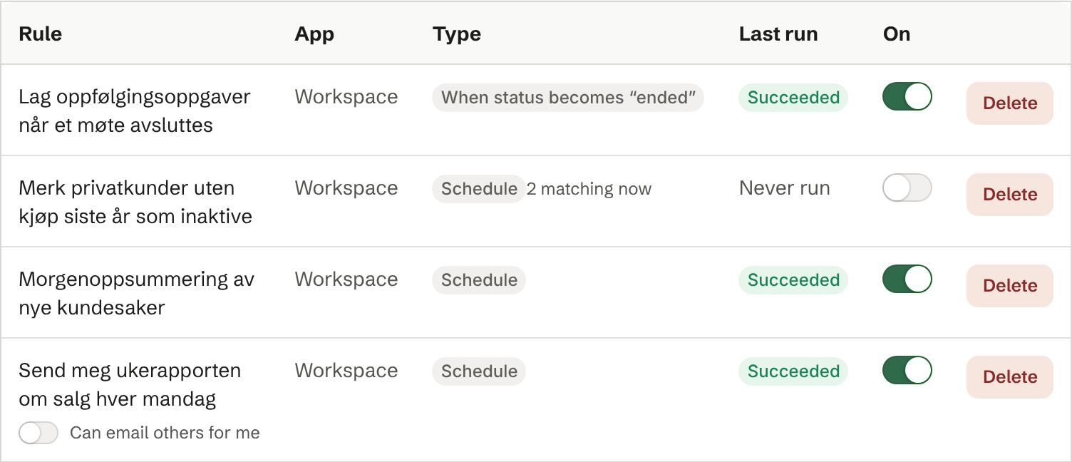 Personal settings › Automation, with three of Kari's automations