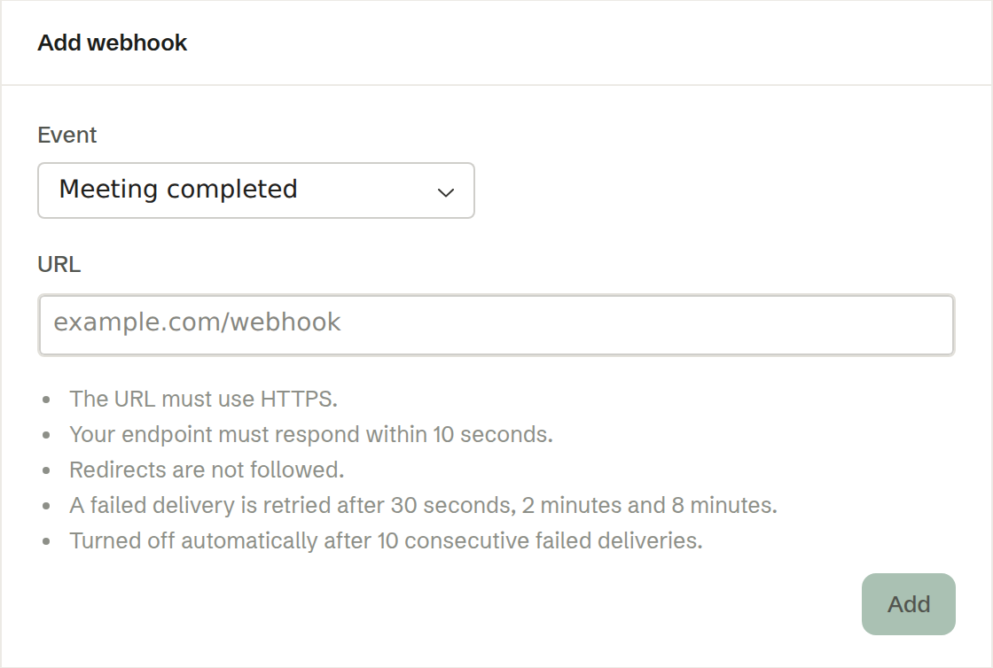 Adding a webhook under Company settings › Webhooks