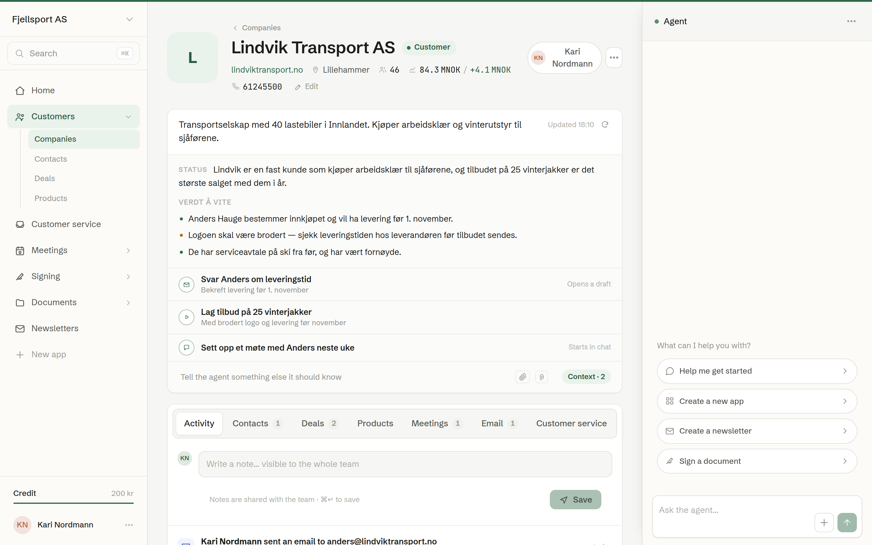 The company page