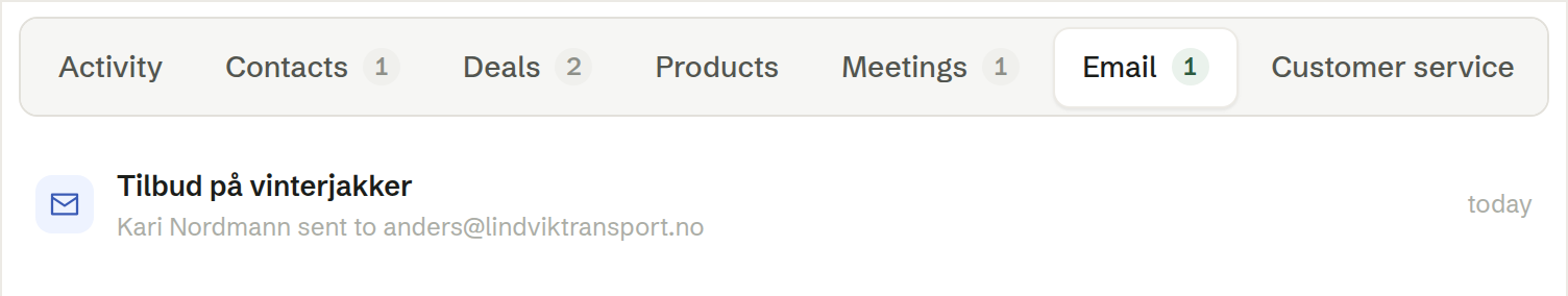 The Email tab on a company