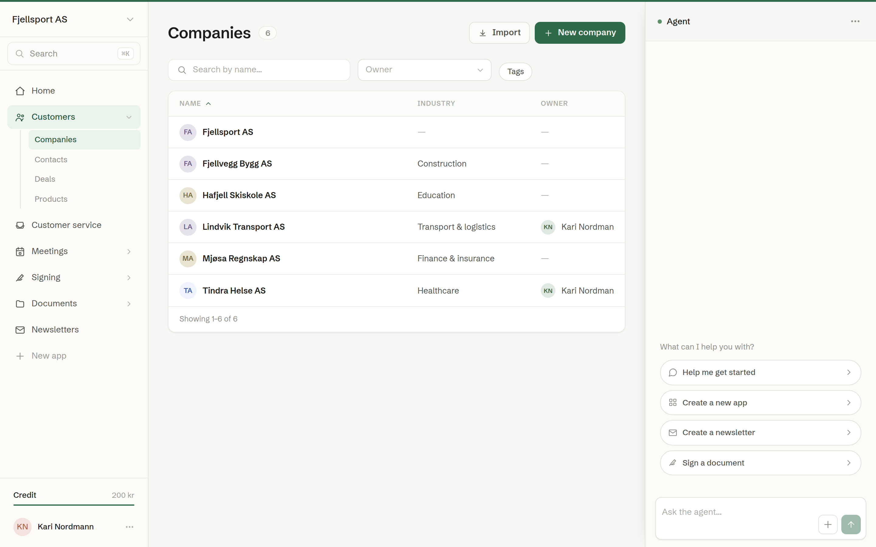 Customers: the company list