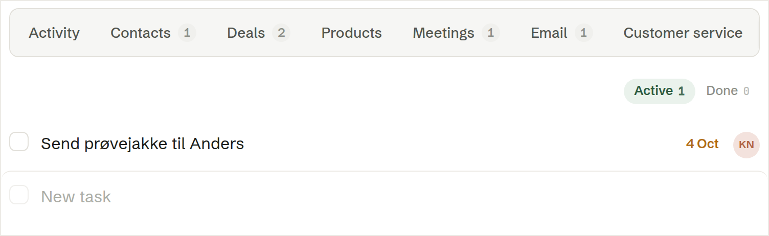 The Tasks tab on a company