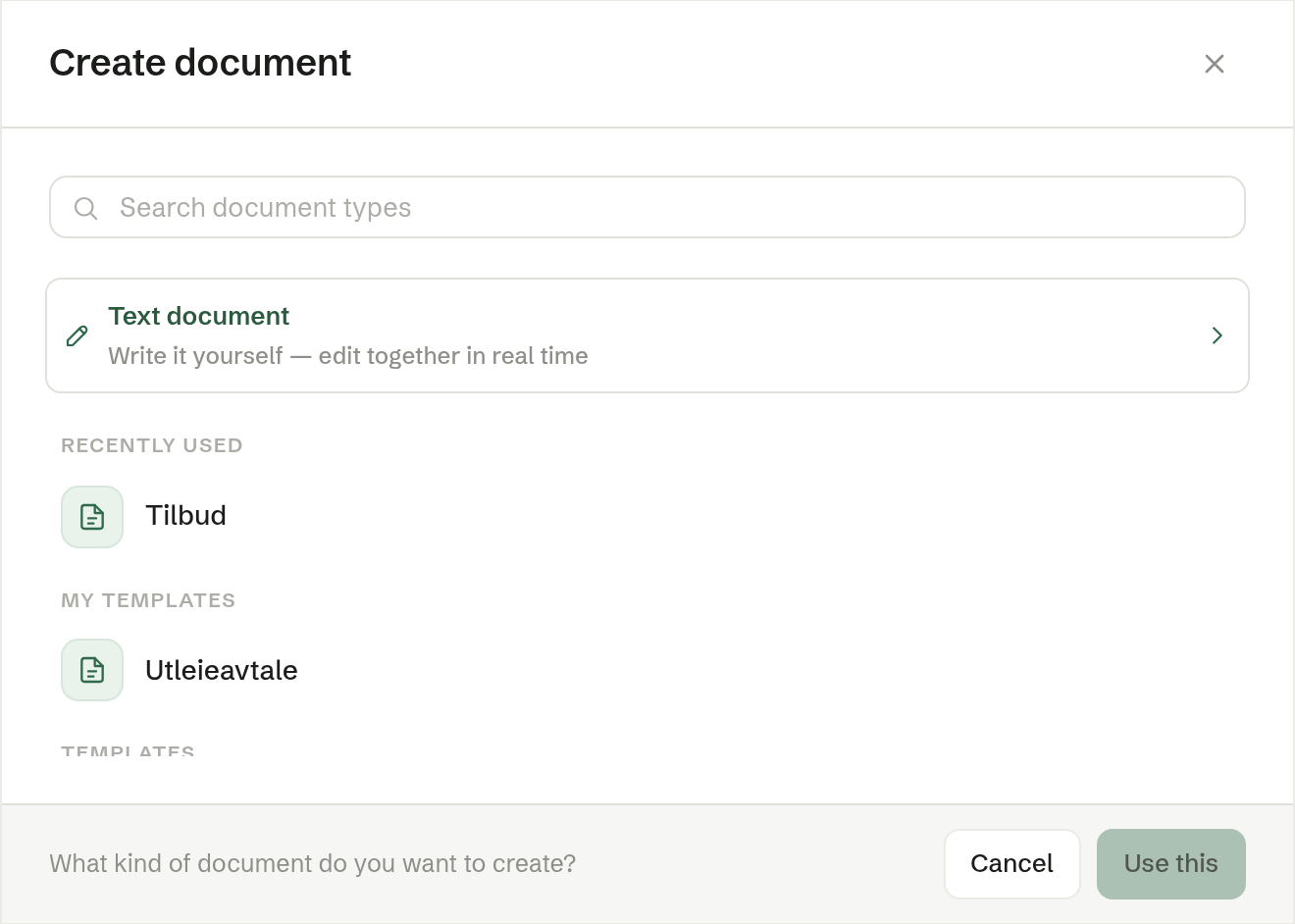 Create document: text document, document types and your templates