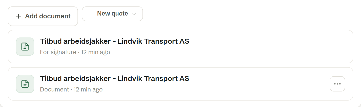 The Documents tab on a company