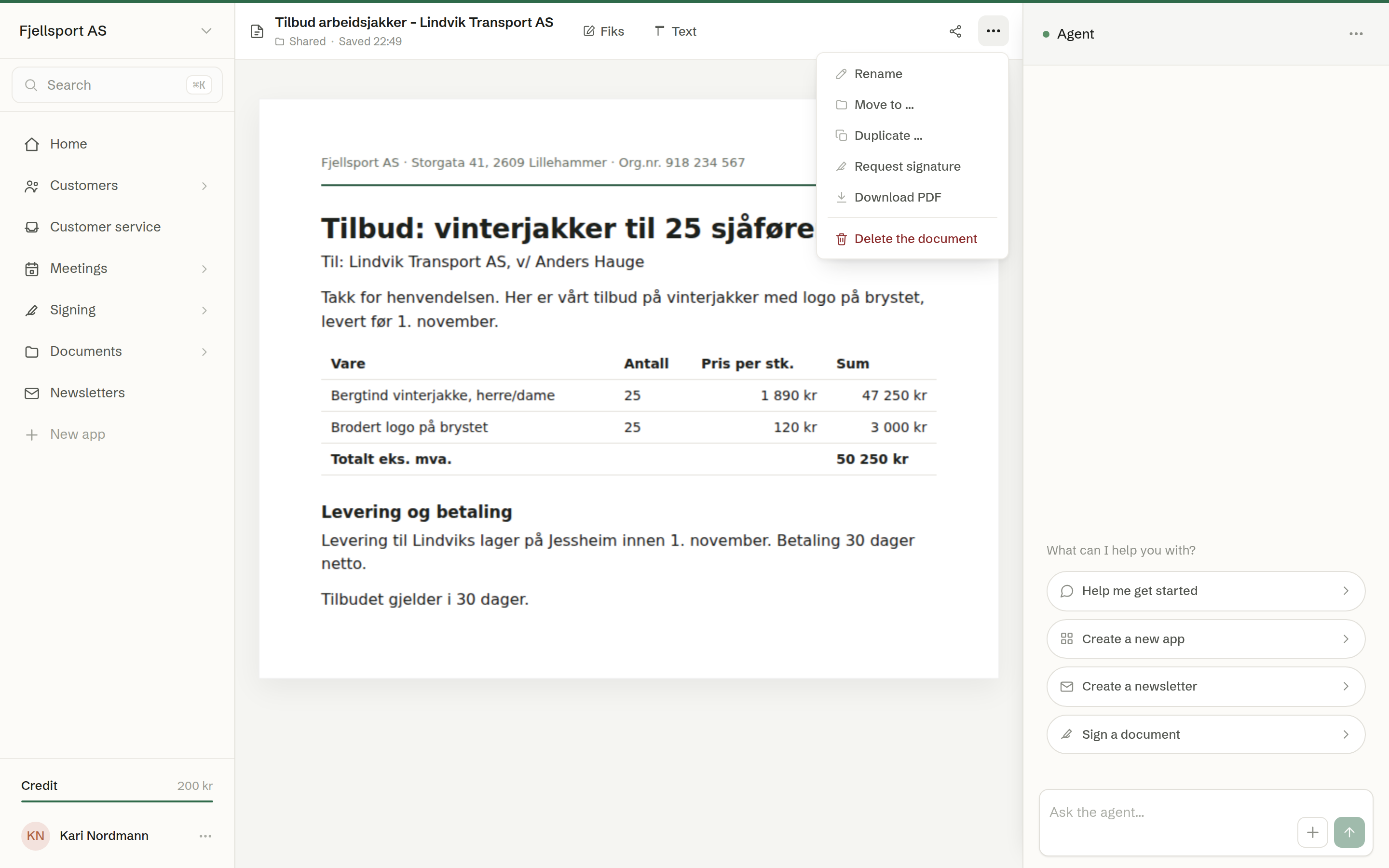 The … menu on a document