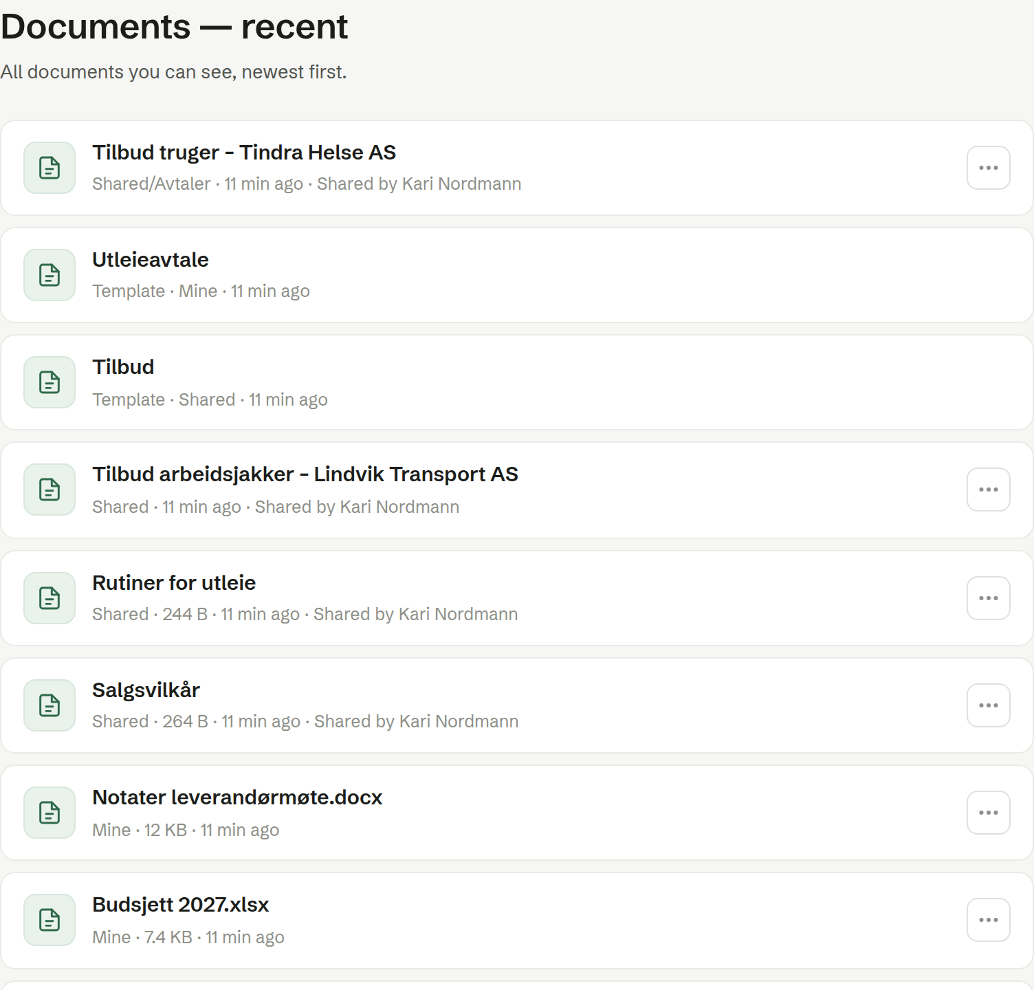 Recent: documents and templates from both trees, newest first