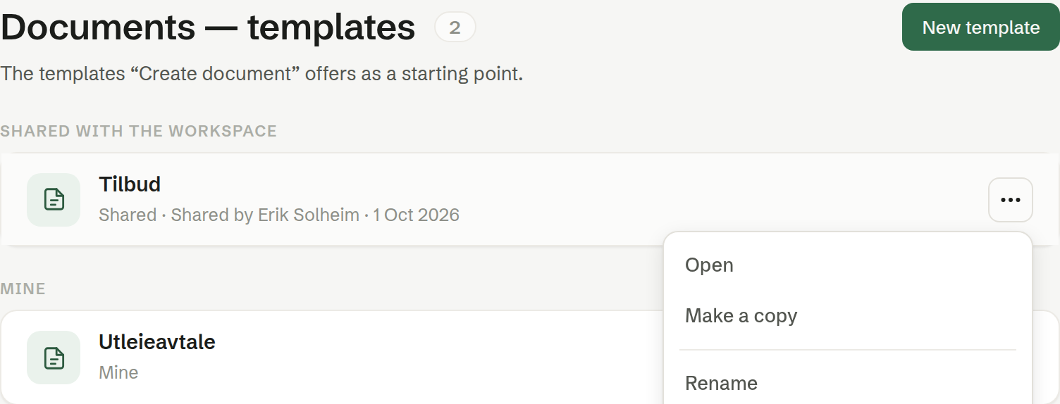 The ⋯ menu on a shared template