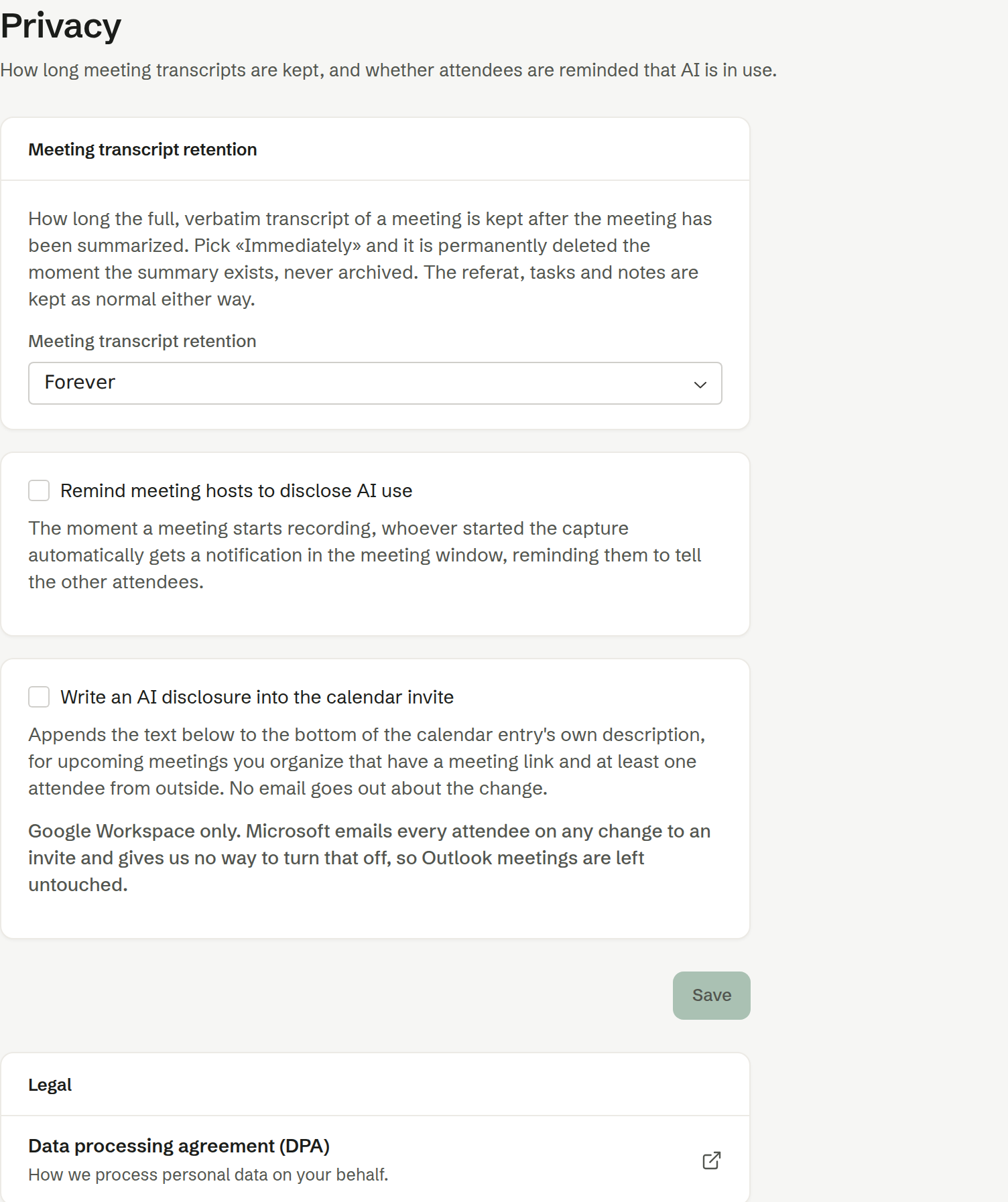 Company settings › Privacy