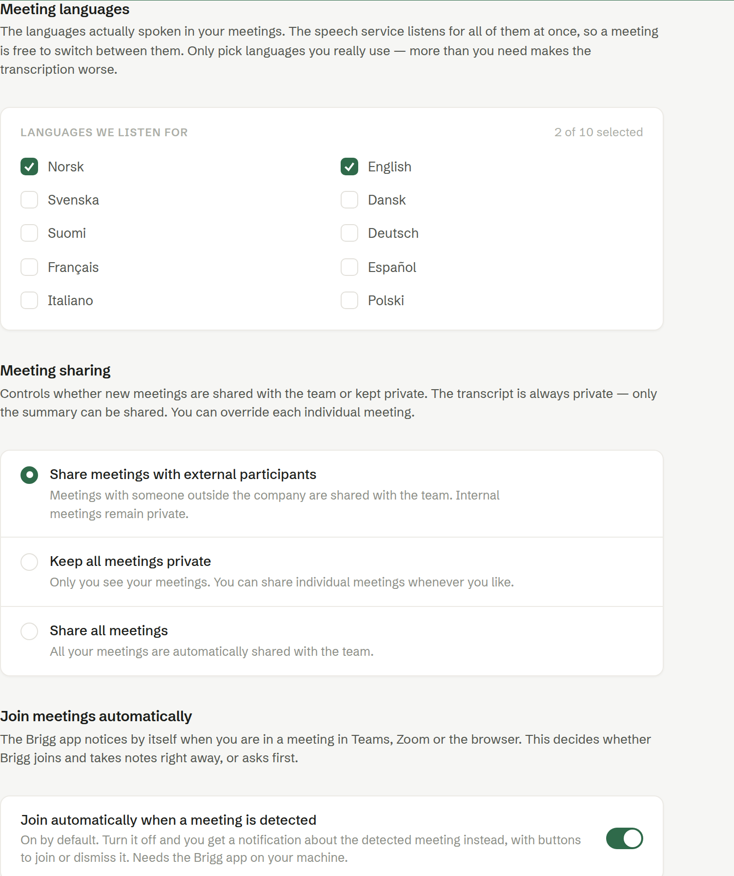Personal settings › Meetings