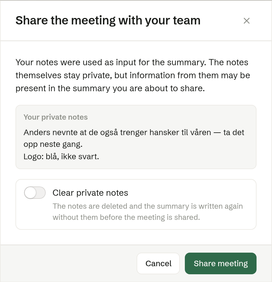 Sharing a meeting with notes on it