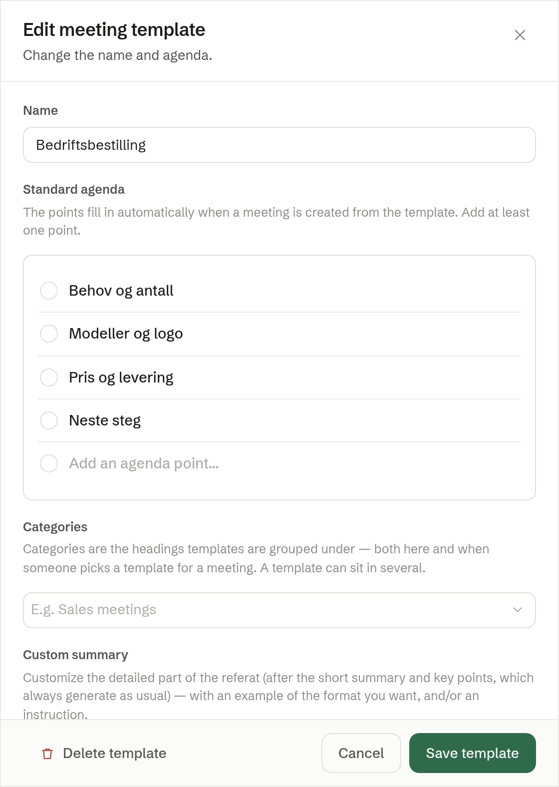 A meeting template