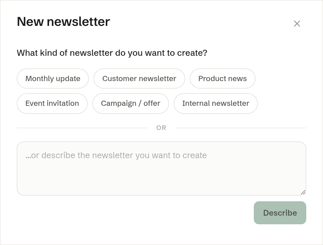 The first step of a new newsletter: pick a type or describe it