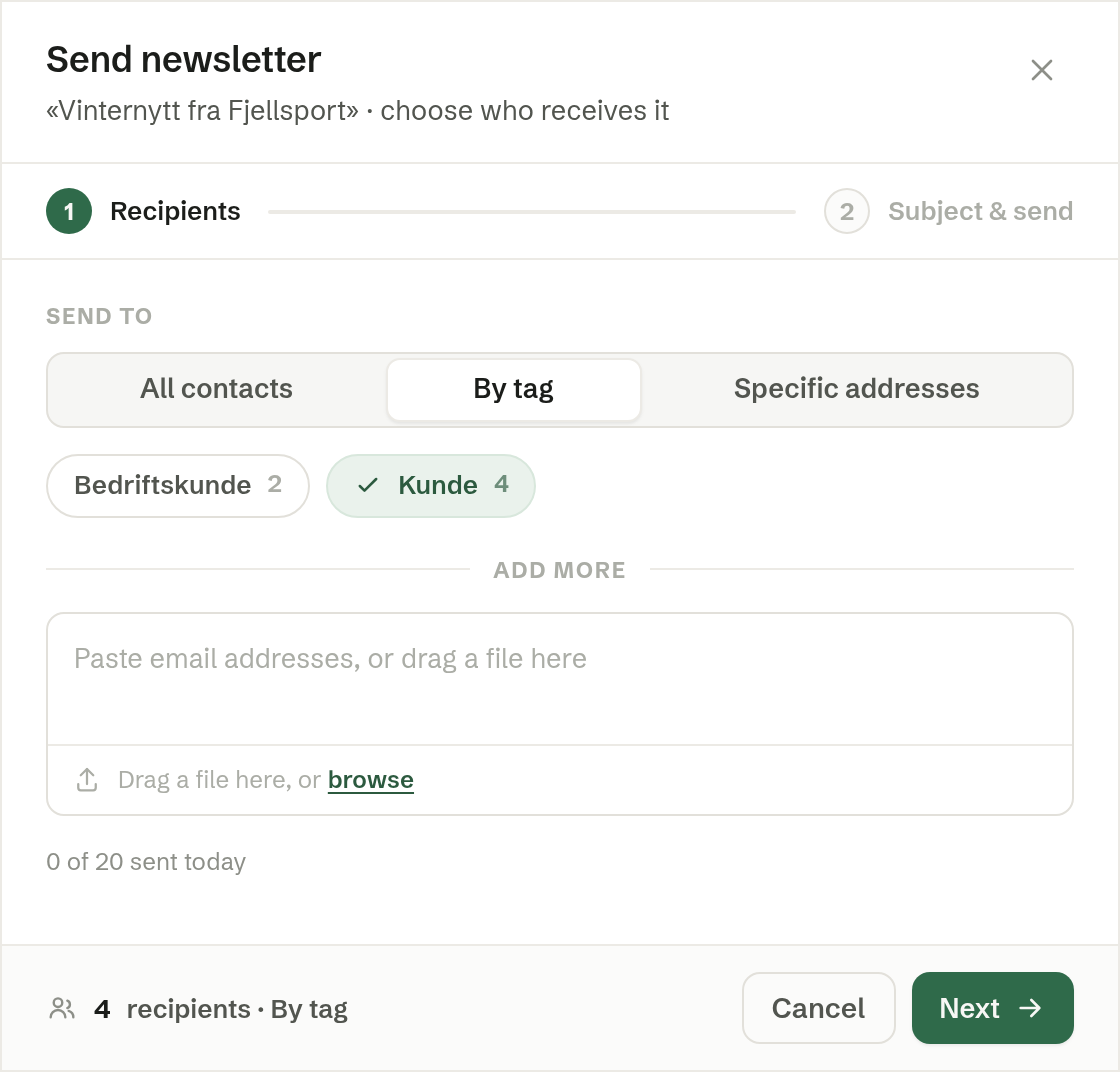 Step 1: choose who receives the newsletter