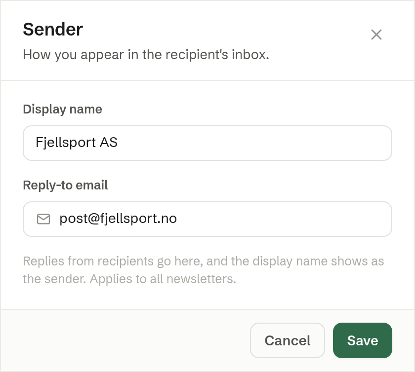 The sender: display name and reply address