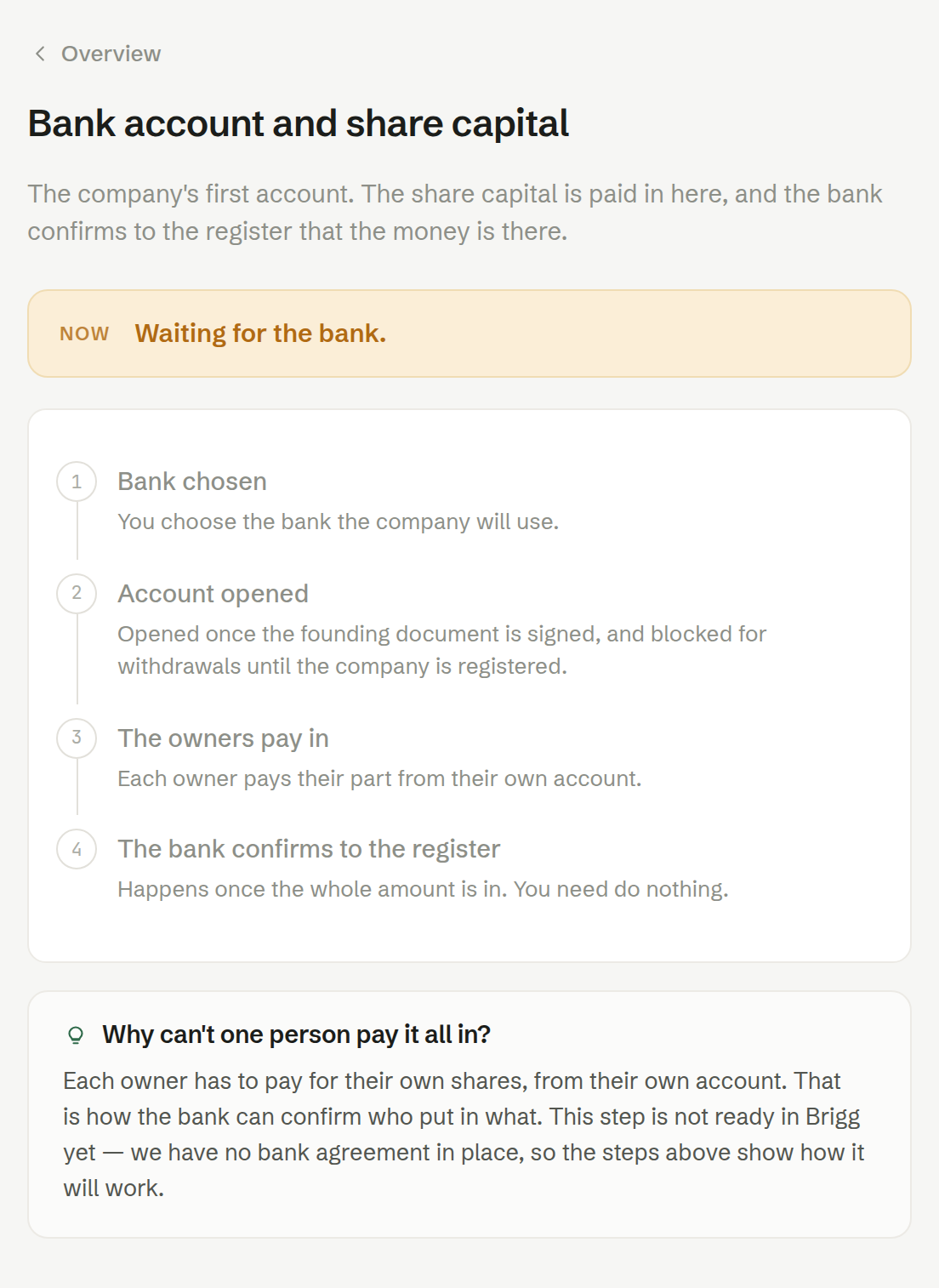 Bank account and share capital