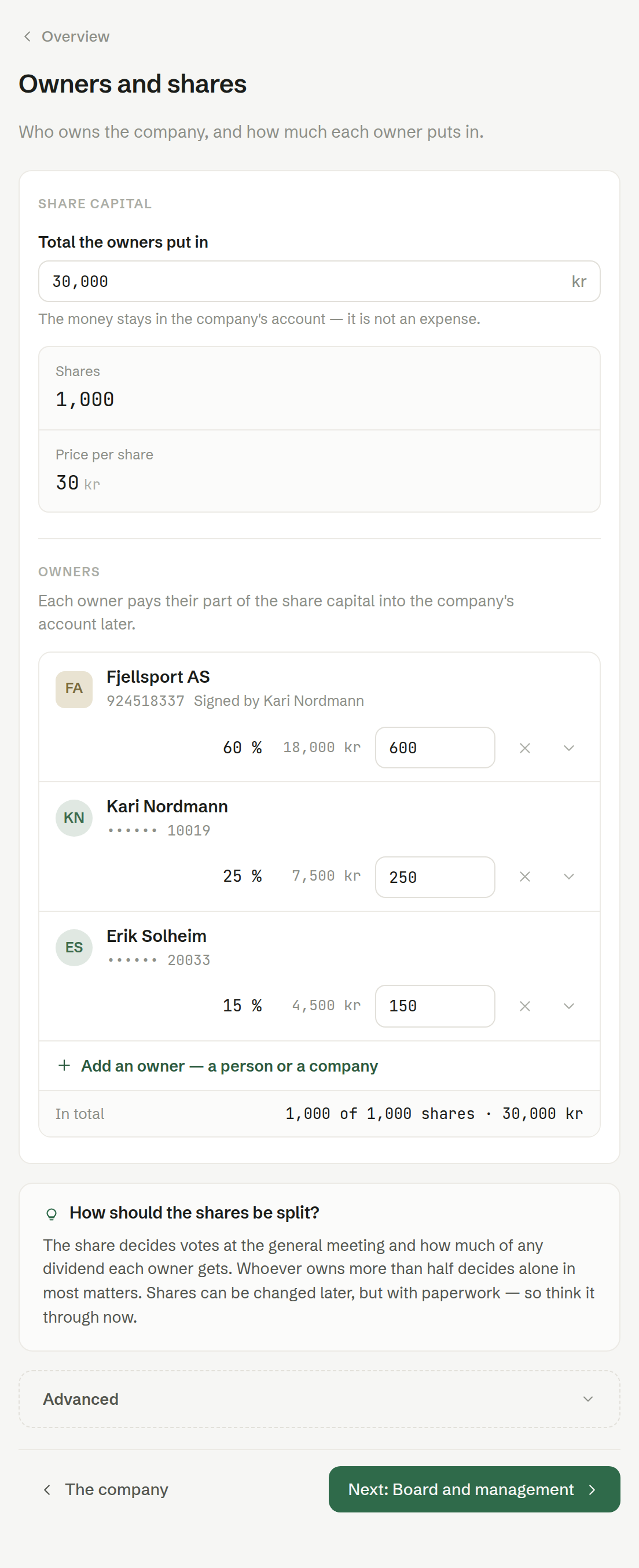 Owners and shares: the share capital and the owners
