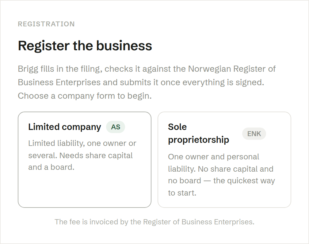 The first screen: limited company or sole proprietorship