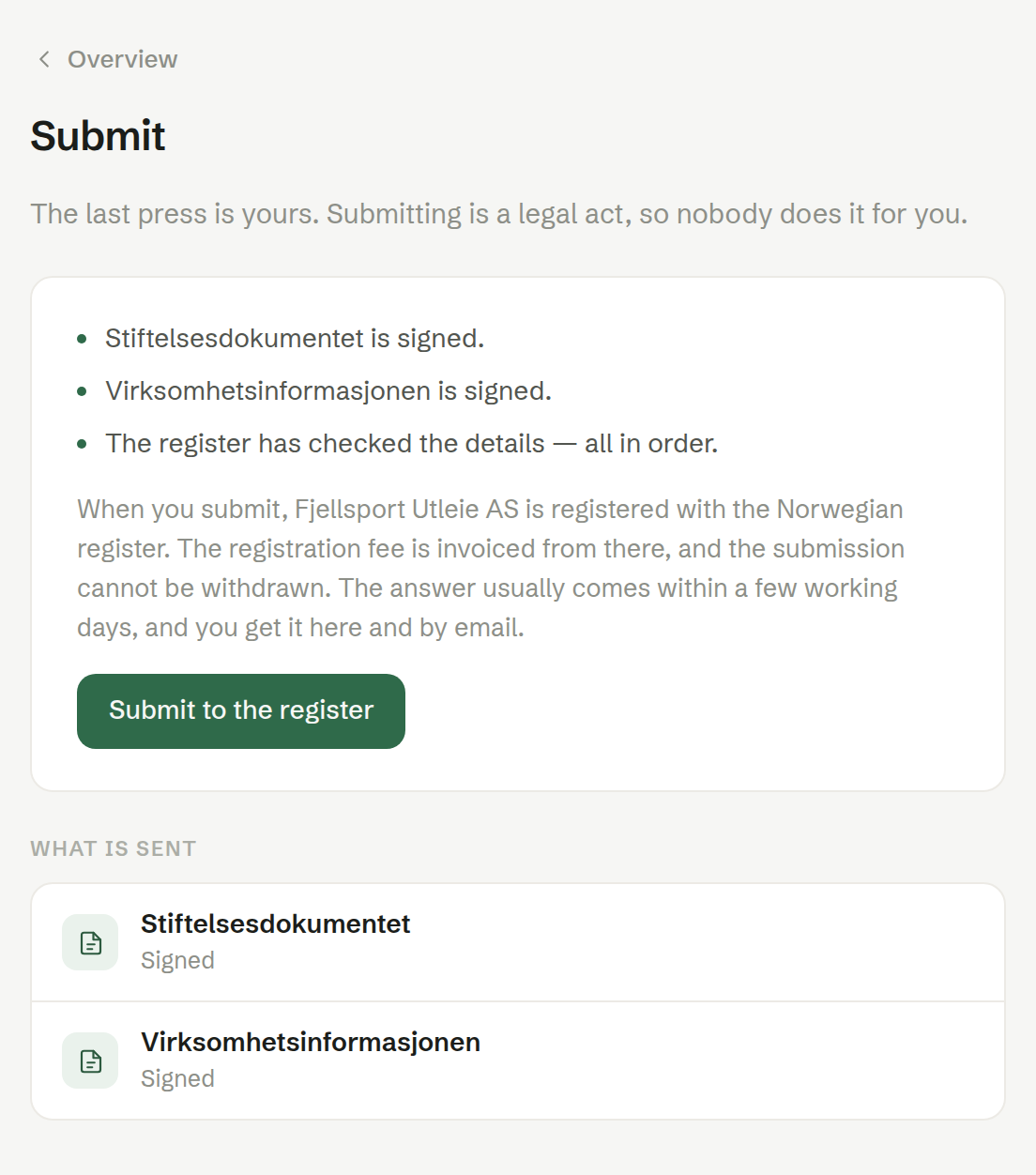 Submit: what is ready, what happens, and the button
