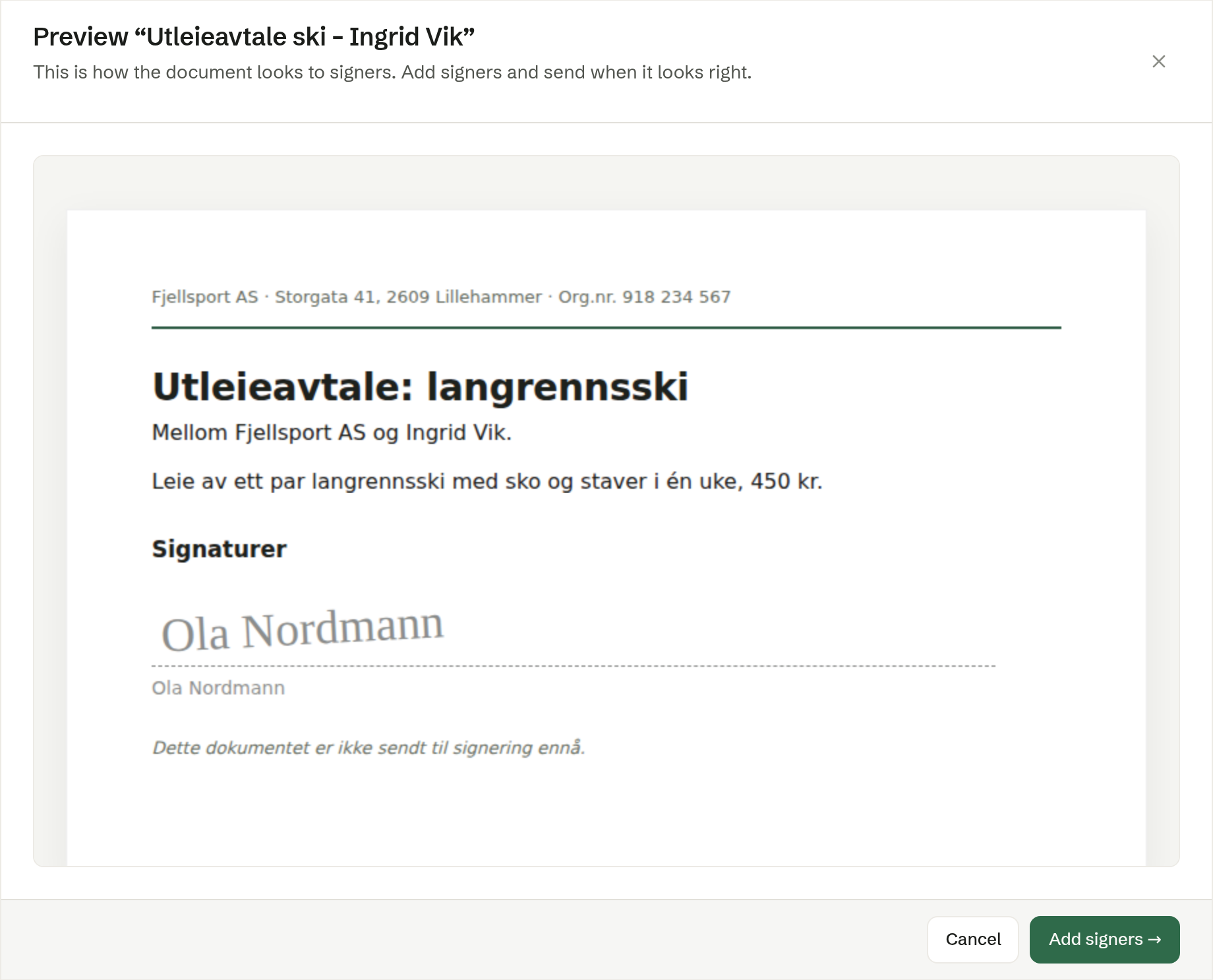 Preview: how the document looks to signers