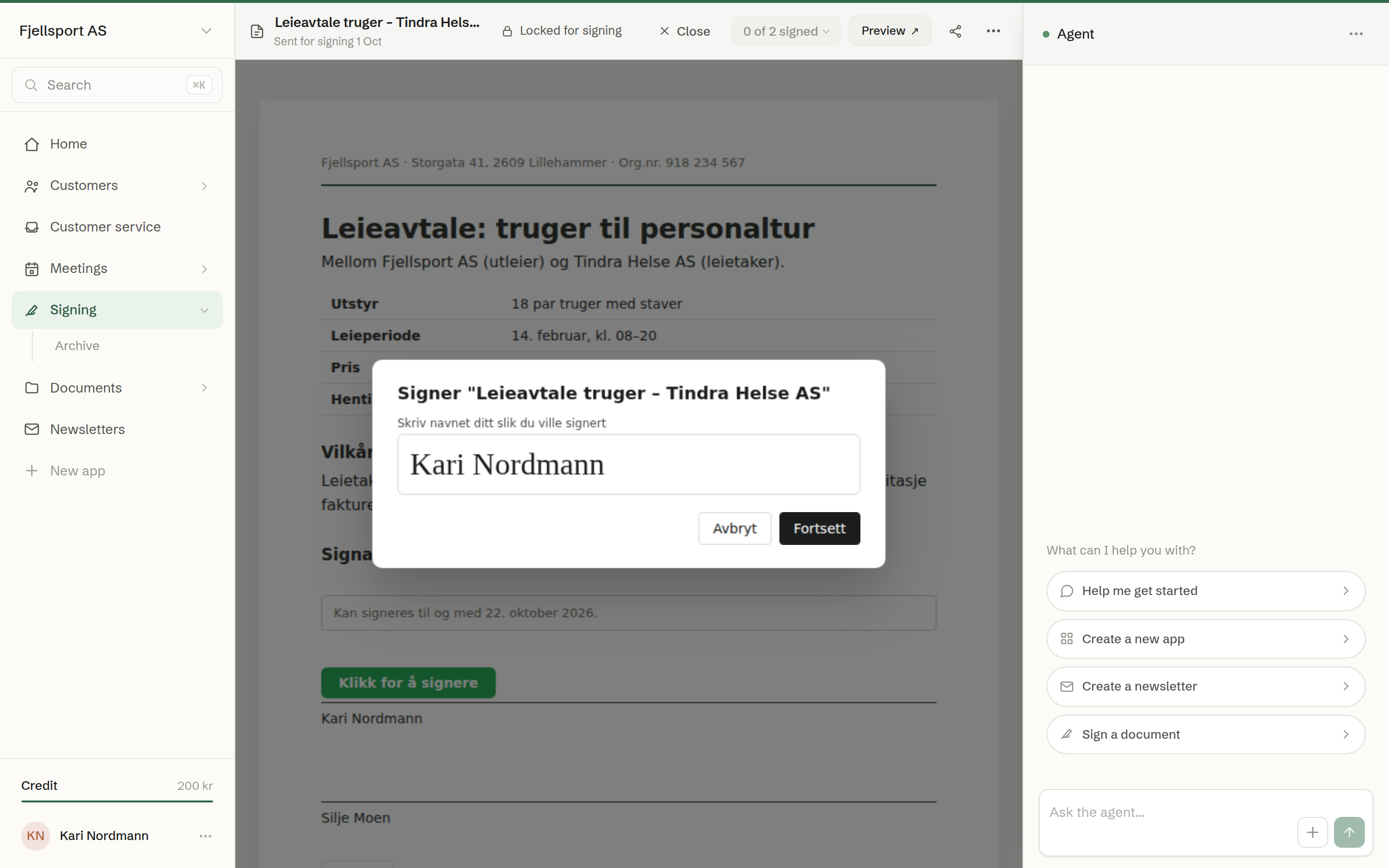 Signing a document with a typed name