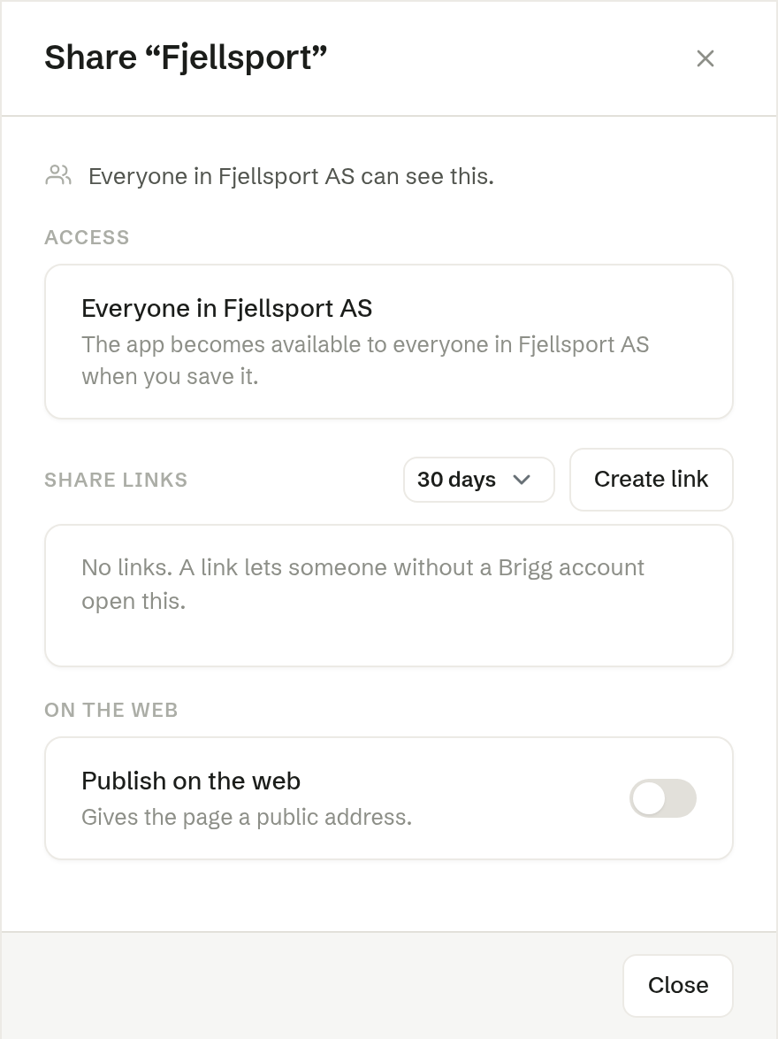 The Share dialog of a website that is not on the web