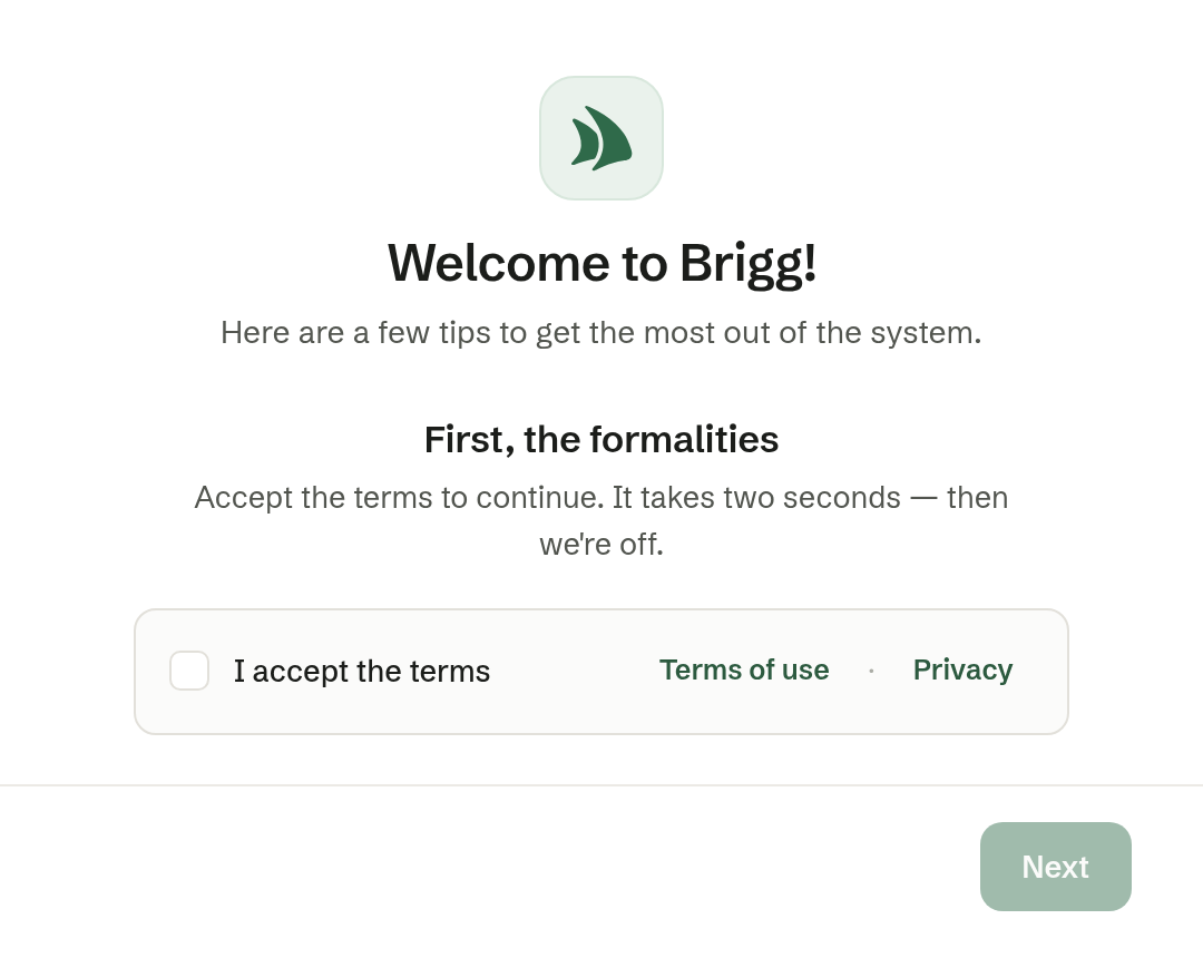 The first step of the welcome